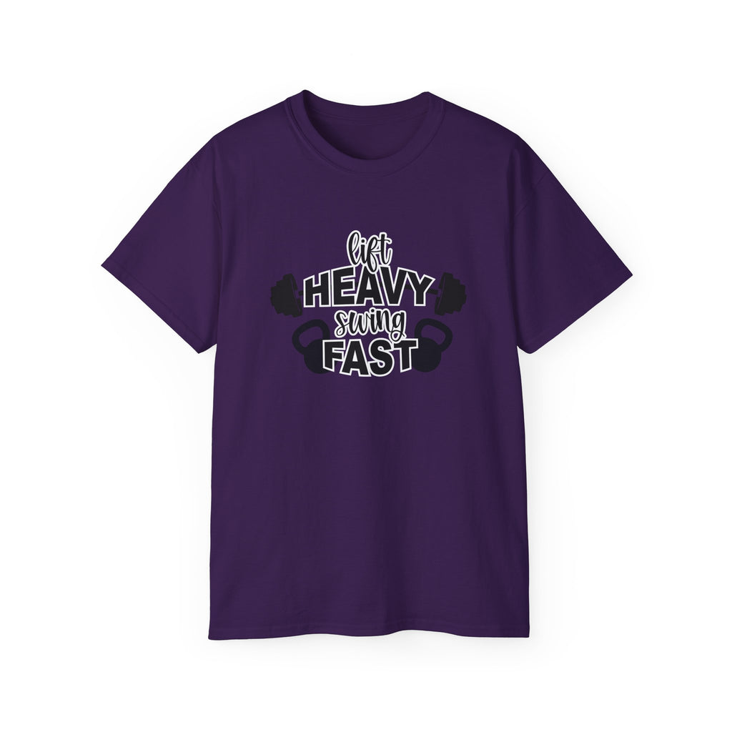 Lift Heavy Swing Fast - Unisex Ultra Cotton Tee - Black Logo Plain Back