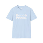 Bench Press -  Unisex Softstyle T-Shirt — White Logo Front & Back