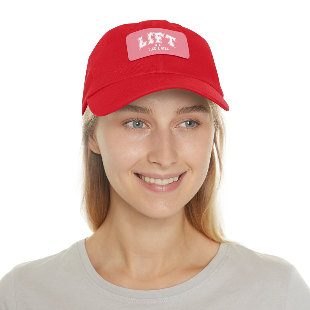 Lift Like A Girl - Dad Hat with Leather Patch (Rectangle) - White Font