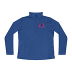 Ladies Quarter-Zip Pullover - White Distressed Logo