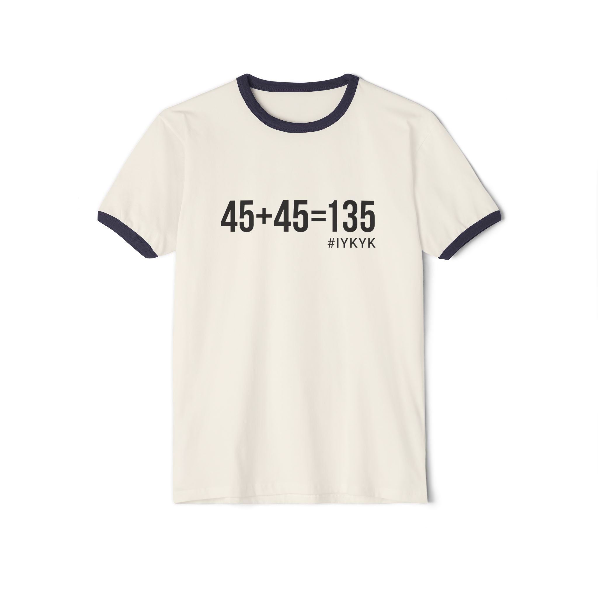 45 + 45 - Unisex Cotton Ringer T-Shirt - Black Logo Front