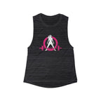 Flowy Scoop Muscle Top - Black Distressed Color Logo