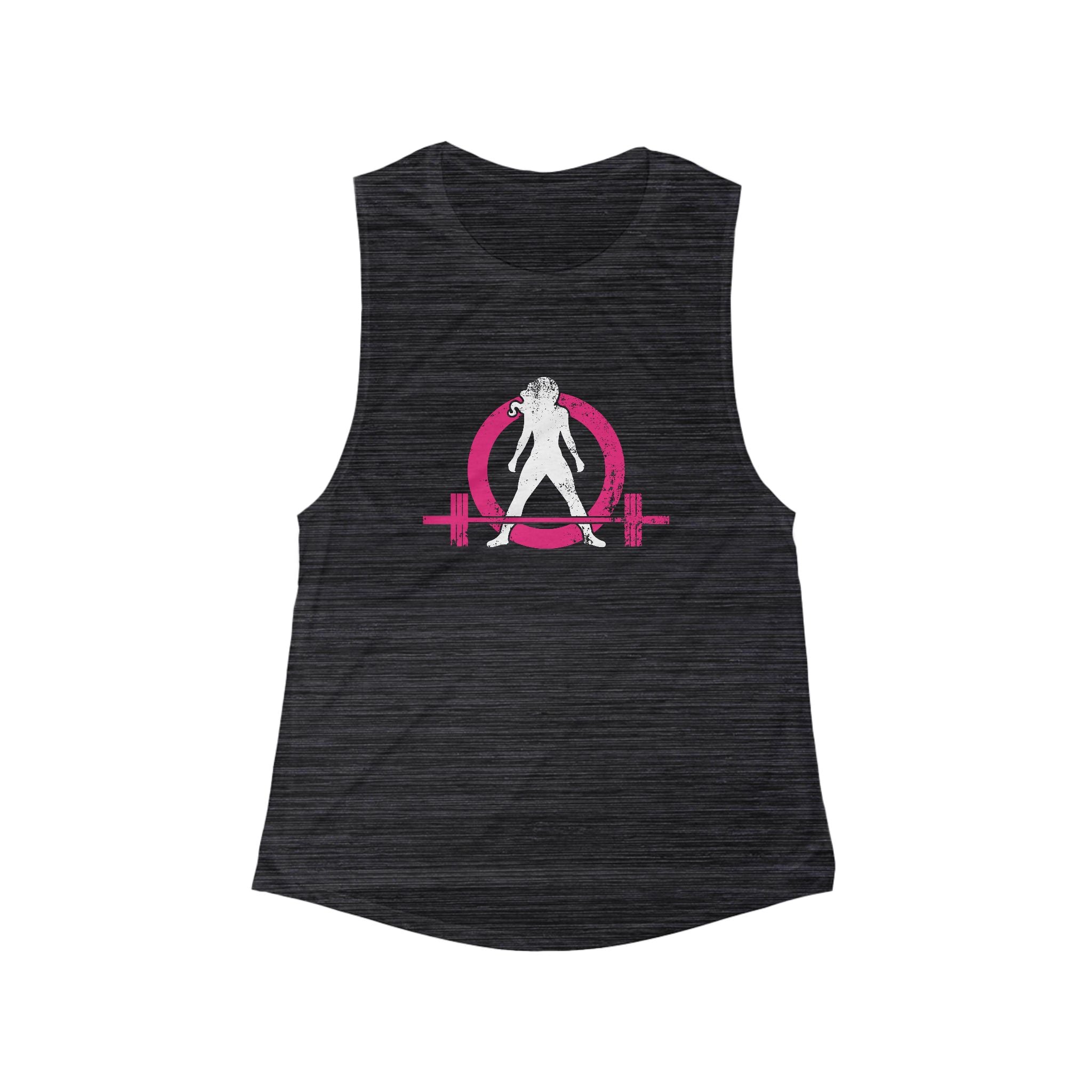 Flowy Scoop Muscle Top - Black Distressed Color Logo