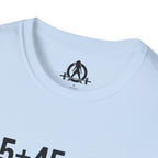 45 + 45 = 135 – Unisex Softstyle Tee | Black Front, Plain Back