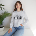 She is STRONG - Unisex Heavy Blend™ Crewneck Sweatshirt - Front Black Logo - Plain Back