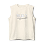 Built Different Muscle Tank — White Logo Front & Back