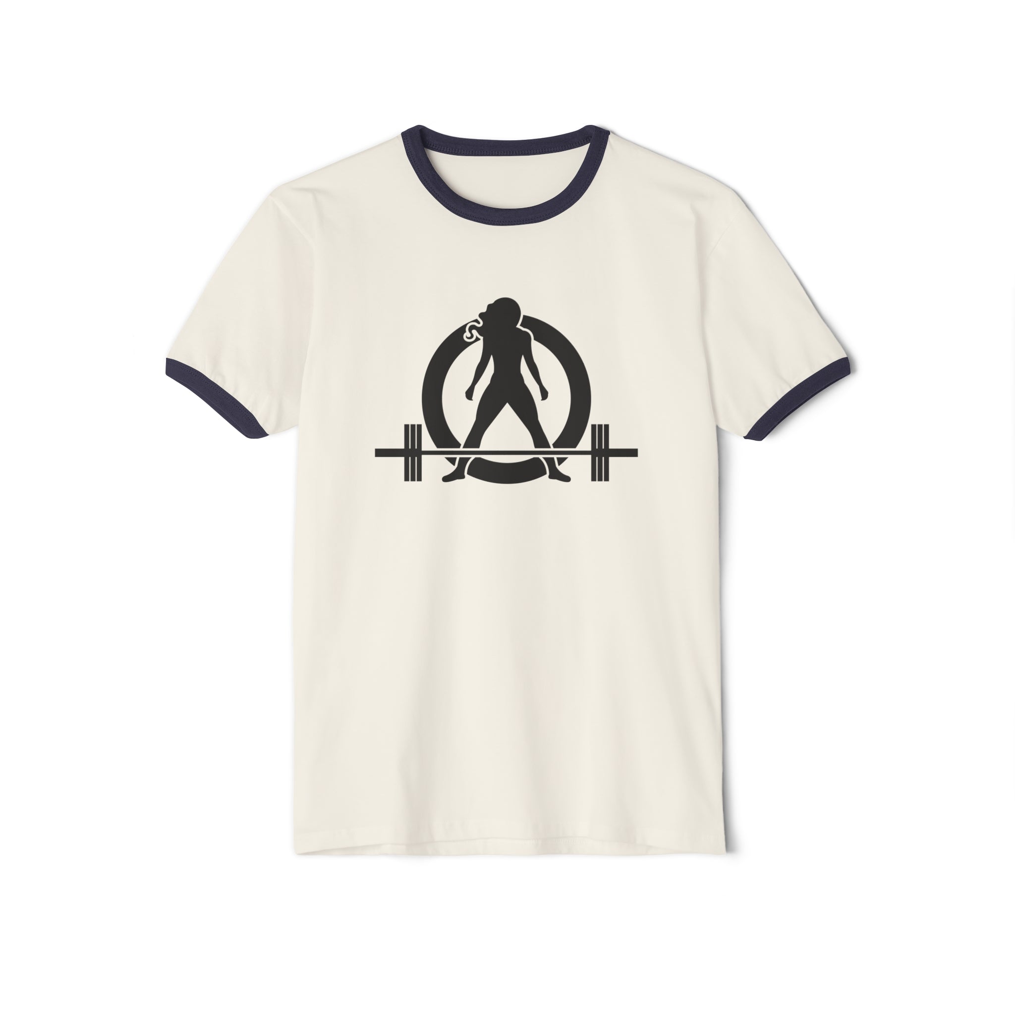 Strong is Beautiful - Unisex Cotton Ringer T-Shirt - Distressed Black Logo Front & Back