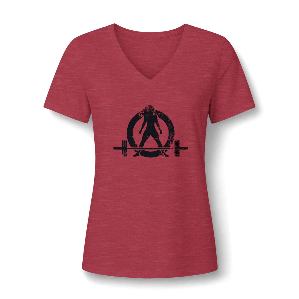 WWLW Women's Relaxed Heather CVC V-Neck Tee -  Black Logo