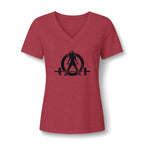 WWLW Women's Relaxed Heather CVC V-Neck Tee -  Black Logo