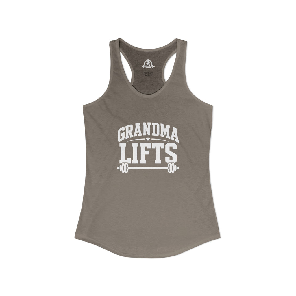 Grandma Lifts - Women's Ideal Racerback Tank - Black Logo Front Plain Back