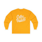 Coffee & Barbells - Unisex Ultra Cotton Long Sleeve Tee - White Front Logo Plain Back