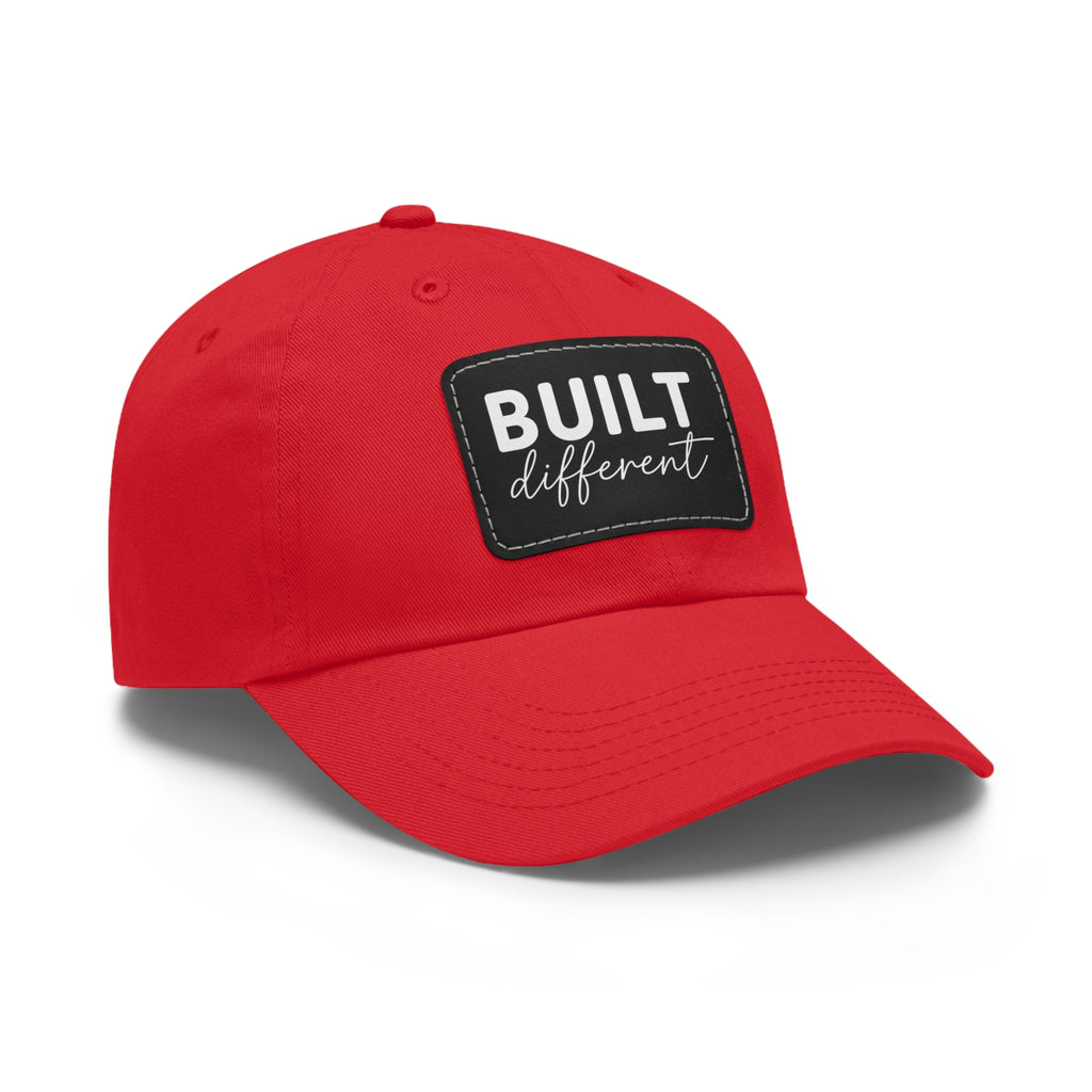 Built Different - Dad Hat with Leather Patch (Rectangle) - White Logo