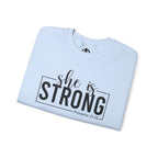 She is STRONG - Unisex Heavy Blend™ Crewneck Sweatshirt - Front Black Logo - Plain Back