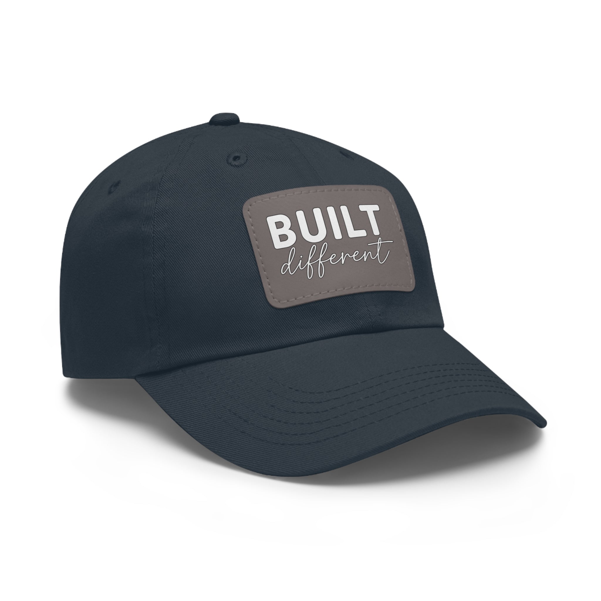 Built Different - Dad Hat with Leather Patch (Rectangle) - White Logo