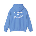 Strong Is Beautiful – Unisex Heavy Blend™ Hooded Sweatshirt (Distressed White Logo) 🤍💪