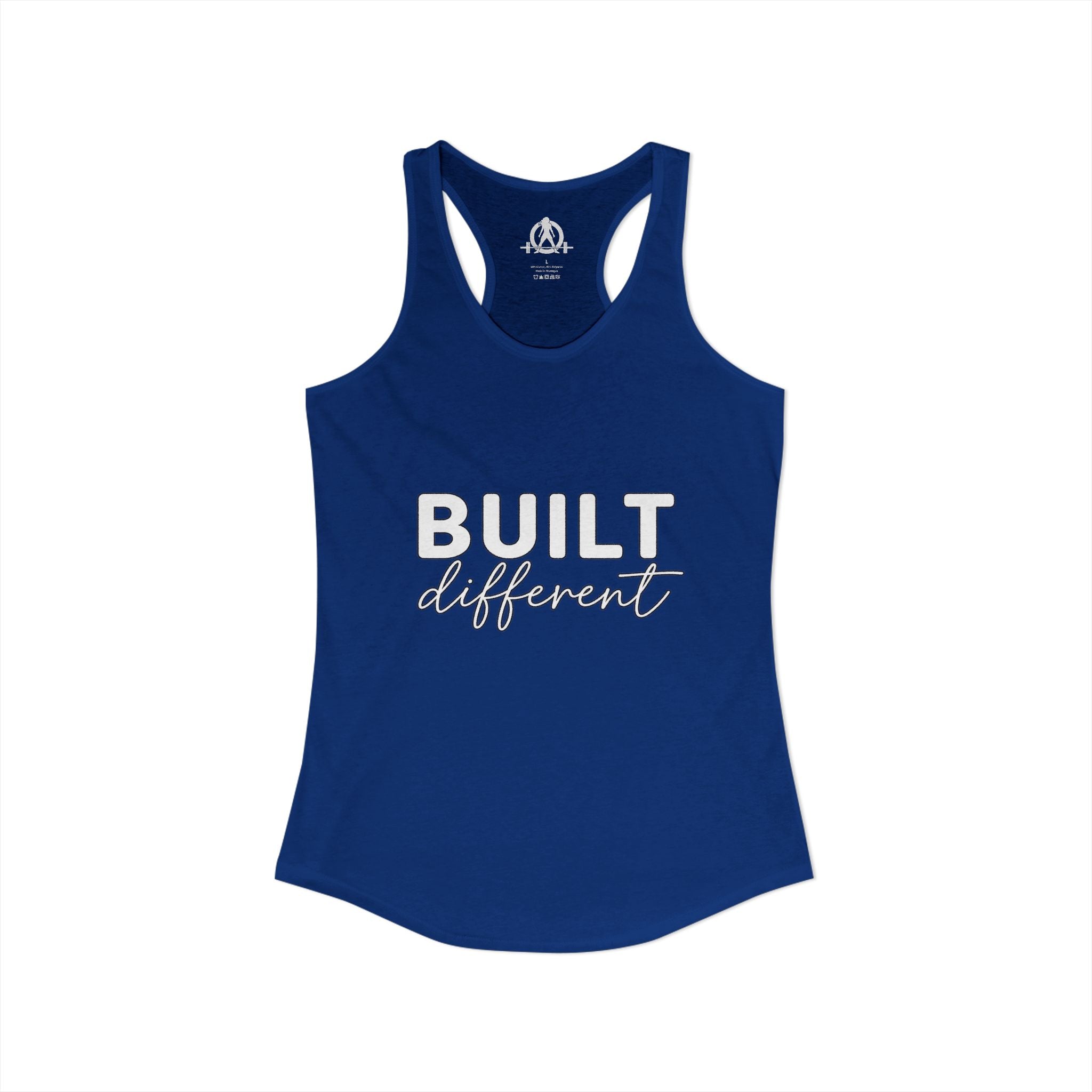 Built Different - Women's Ideal Racerback Tank - White Logo