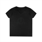 Ladies' V-Neck T-Shirt - Distressed Black Logo
