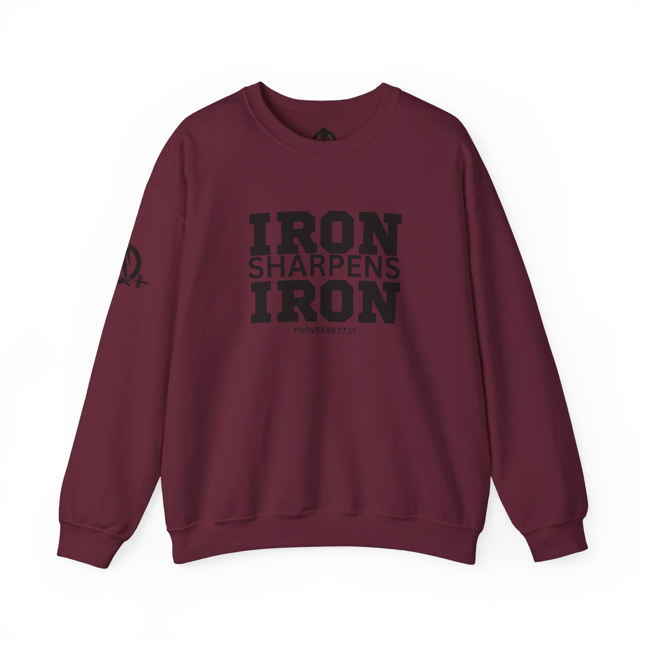 Iron Sharpens Iron - Unisex Heavy Blend™ Crewneck Sweatshirt - Front Black Logo - Plain Back