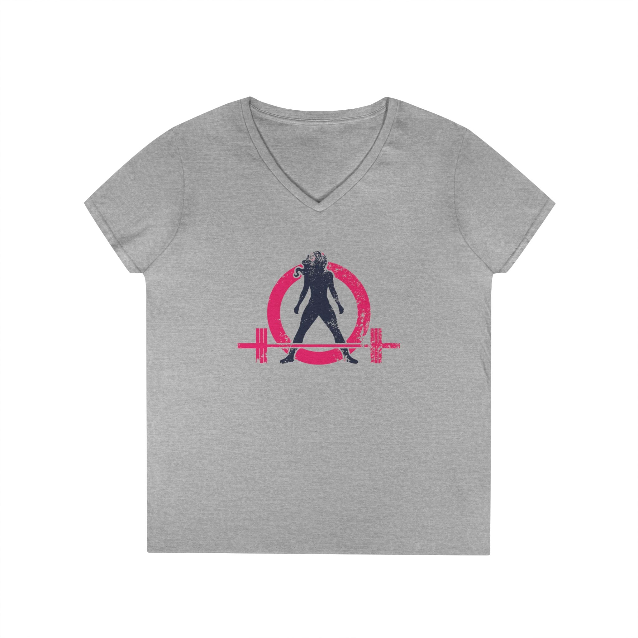 Ladies' V-Neck T-Shirt - Color Distressed Logo