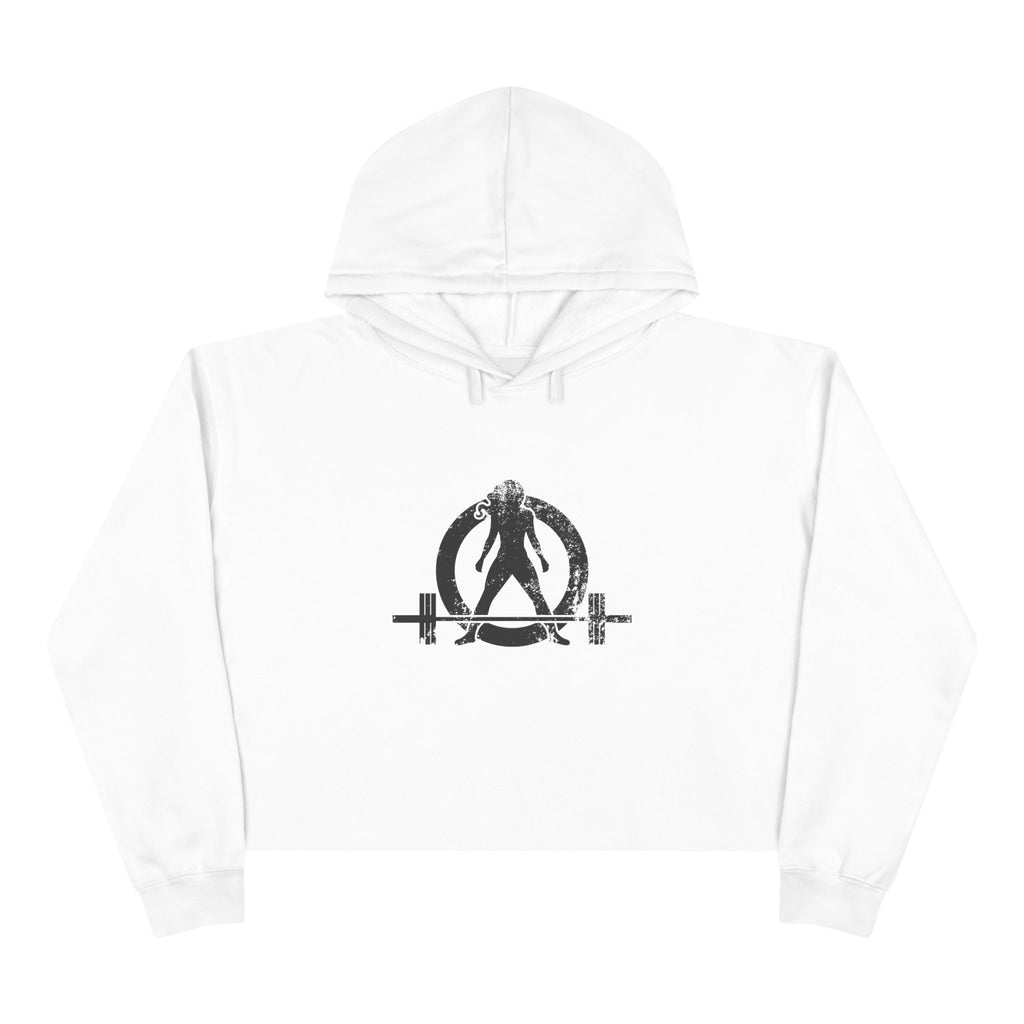 Empowered Crop Hoodie – For Strong Women Who Lift - Black Distressed Logo