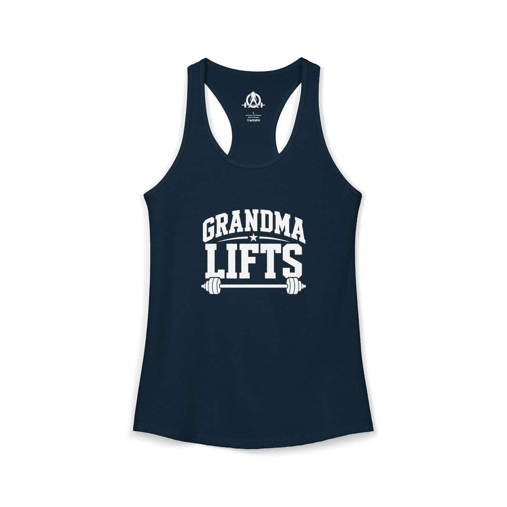 Grandma Lifts - Women's Ideal Racerback Tank - Black Logo Front Plain Back