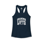 Grandma Lifts - Women's Ideal Racerback Tank - Black Logo Front Plain Back