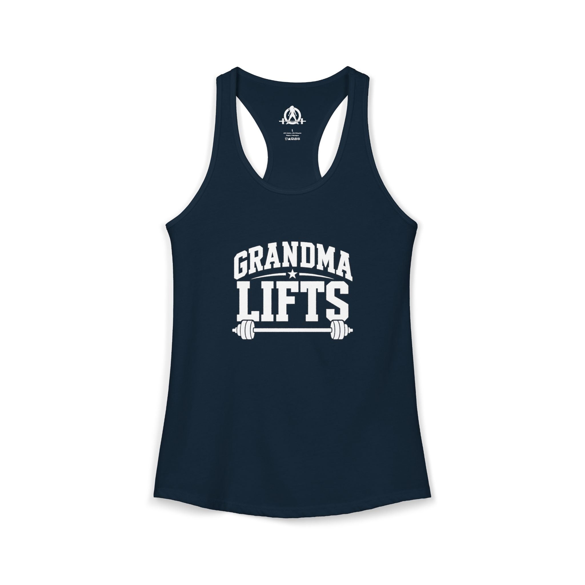 Grandma Lifts - Women's Ideal Racerback Tank - Black Logo Front Plain Back
