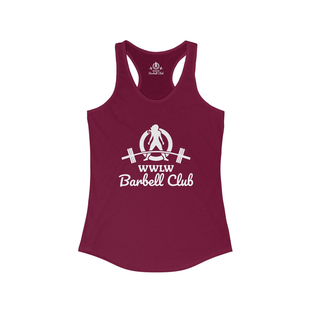 WWLW Barbell Club - Women's Ideal Racerback Tank - White Logo Plain Back