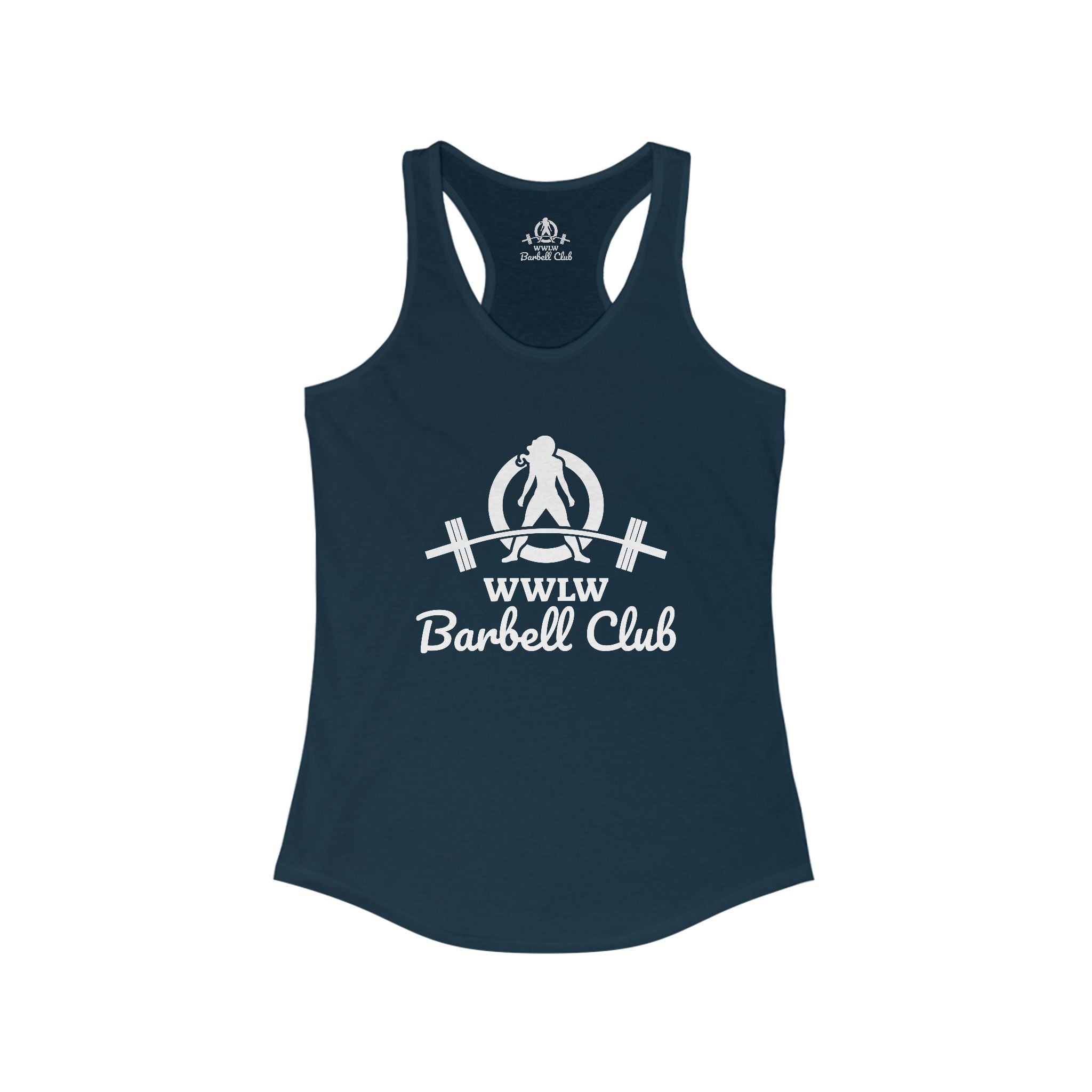 WWLW Barbell Club - Women's Ideal Racerback Tank - White Logo Plain Back