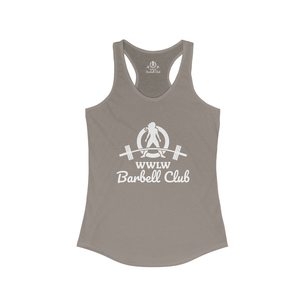 WWLW Barbell Club - Women's Ideal Racerback Tank - White Logo Plain Back
