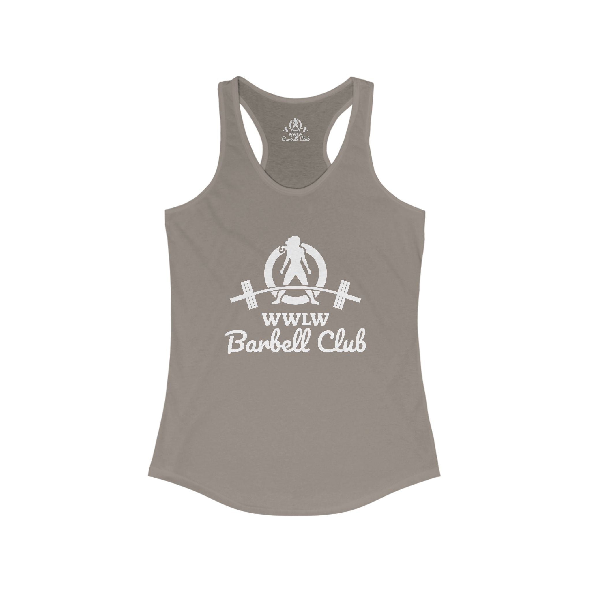 WWLW Barbell Club - Women's Ideal Racerback Tank - White Logo Plain Back