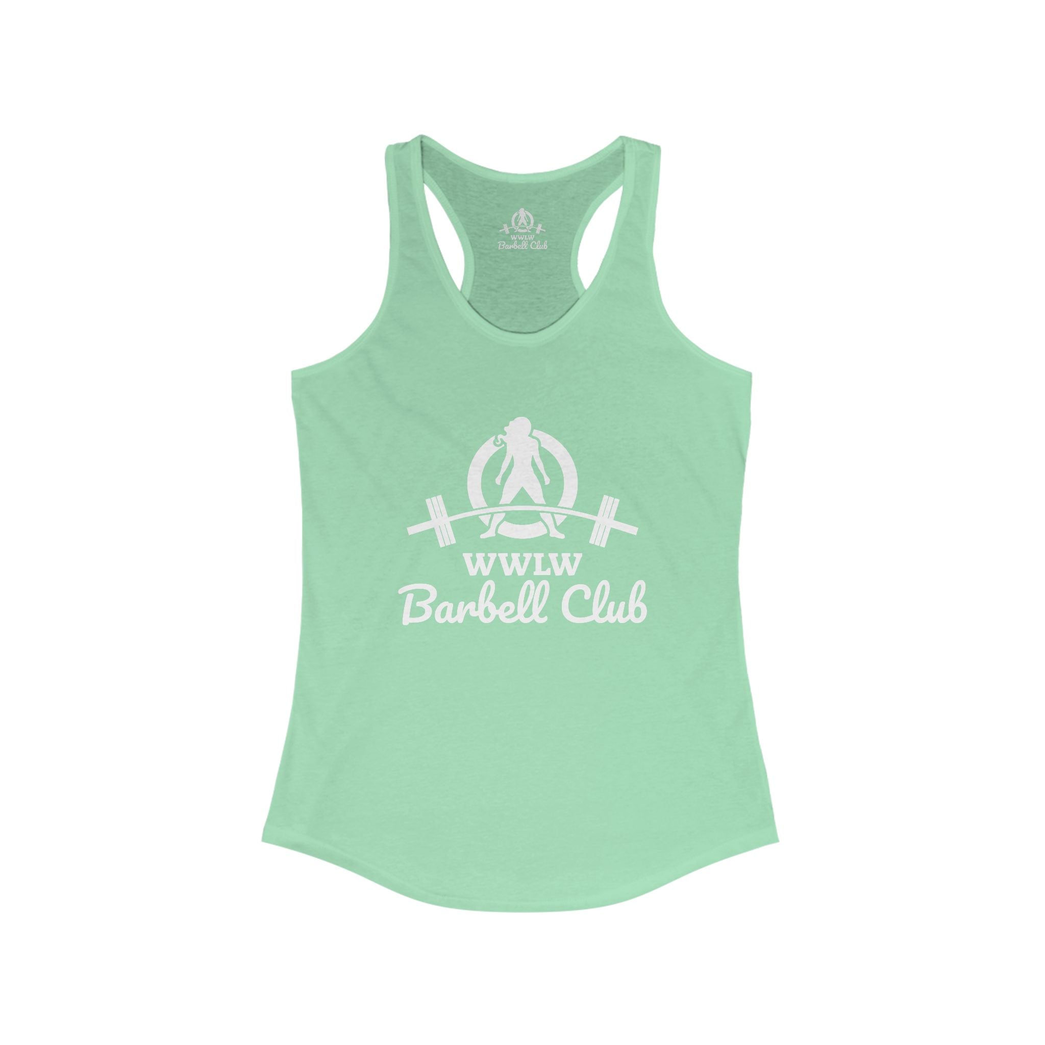 WWLW Barbell Club - Women's Ideal Racerback Tank - White Logo Plain Back