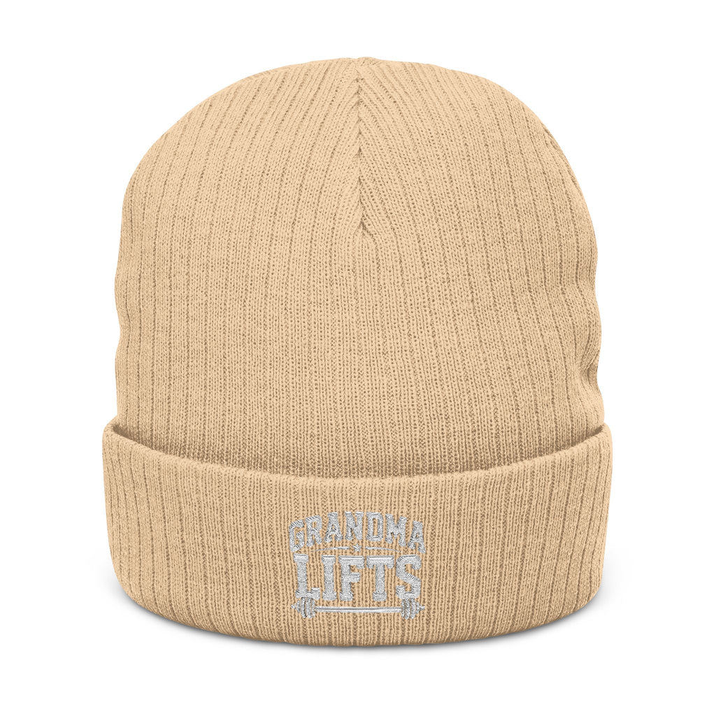 Grandma Lifts Embroidered Ribbed Knit Beanie