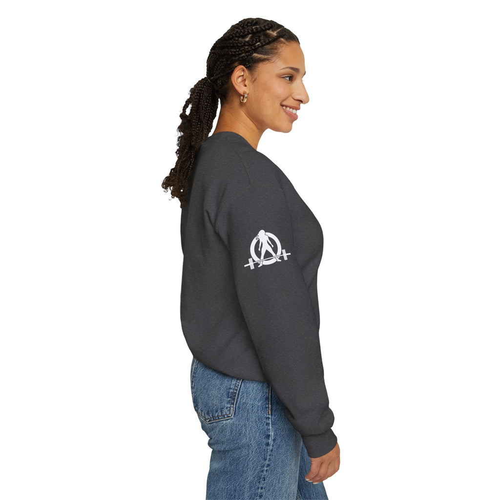 Iron Sharpens Iron - Unisex Heavy Blend™ Crewneck Sweatshirt - Front White Logo - Plain Back