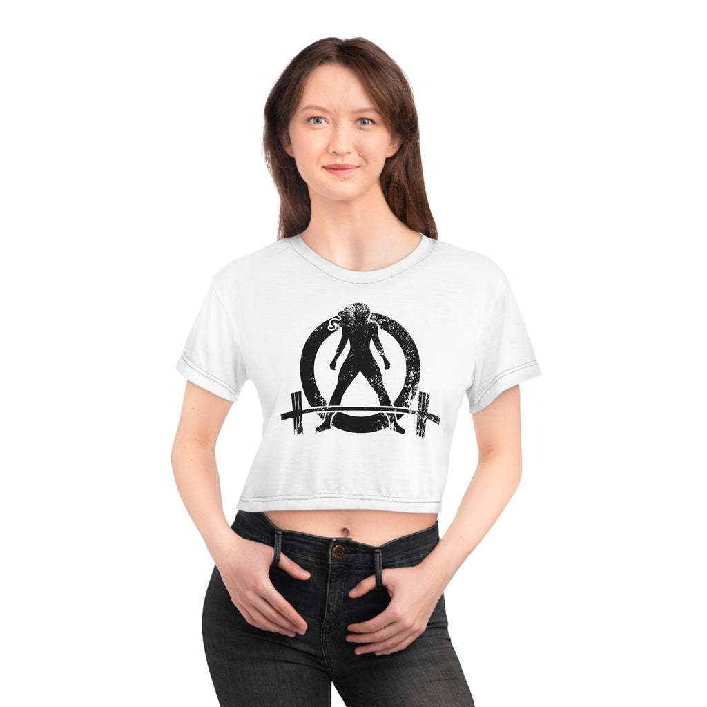 Crop Tee AOP - White - Black Distressed Logo