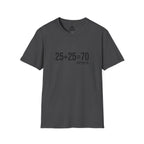 25 + 25 =70 - Unisex Softstyle T-Shirt - Black Print on Front Plain Back