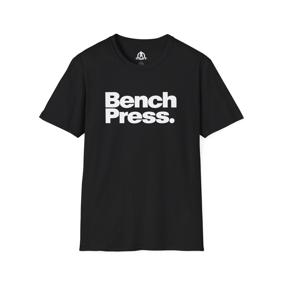Bench Press -  Unisex Softstyle T-Shirt — White Logo Front & Back