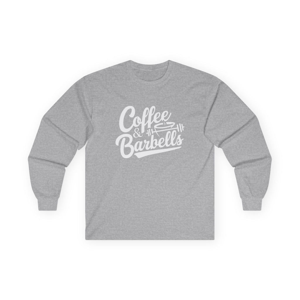 Coffee & Barbells - Unisex Ultra Cotton Long Sleeve Tee - White Front Logo Plain Back