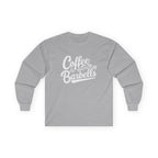 Coffee & Barbells - Unisex Ultra Cotton Long Sleeve Tee - White Front Logo Plain Back