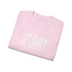 Lift Heavy Shit - Unisex Ultra Cotton Tee - Front White Logo - Plain Back