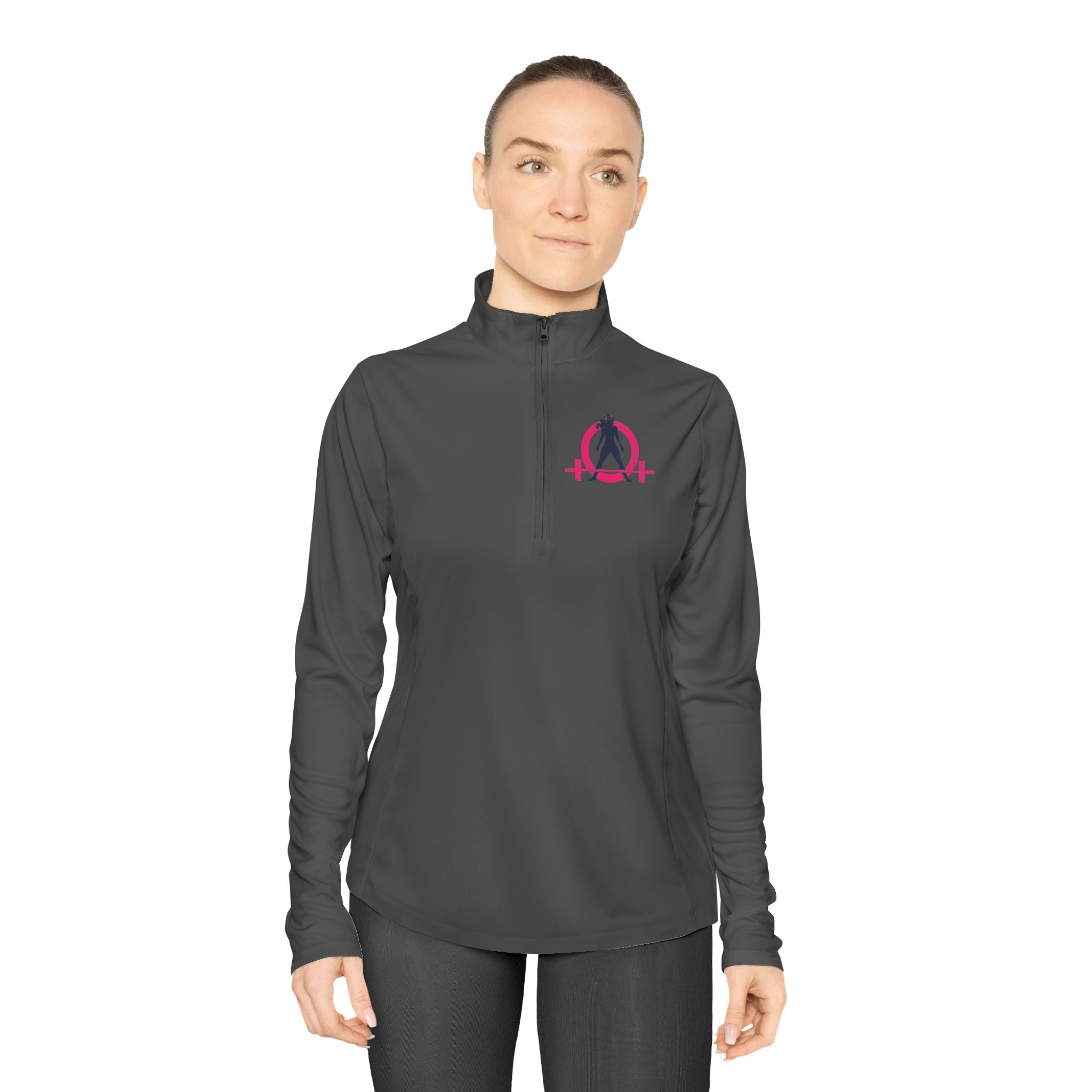 Ladies Quarter-Zip Pullover - White Distressed Logo