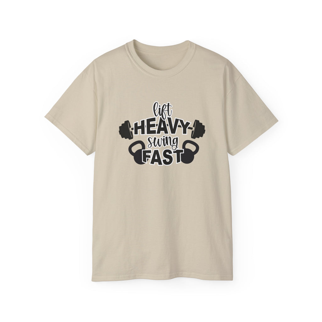 Lift Heavy Swing Fast - Unisex Ultra Cotton Tee - Black Logo Plain Back