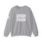Iron Sharpens Iron - Unisex Heavy Blend™ Crewneck Sweatshirt - Front White Logo - Plain Back