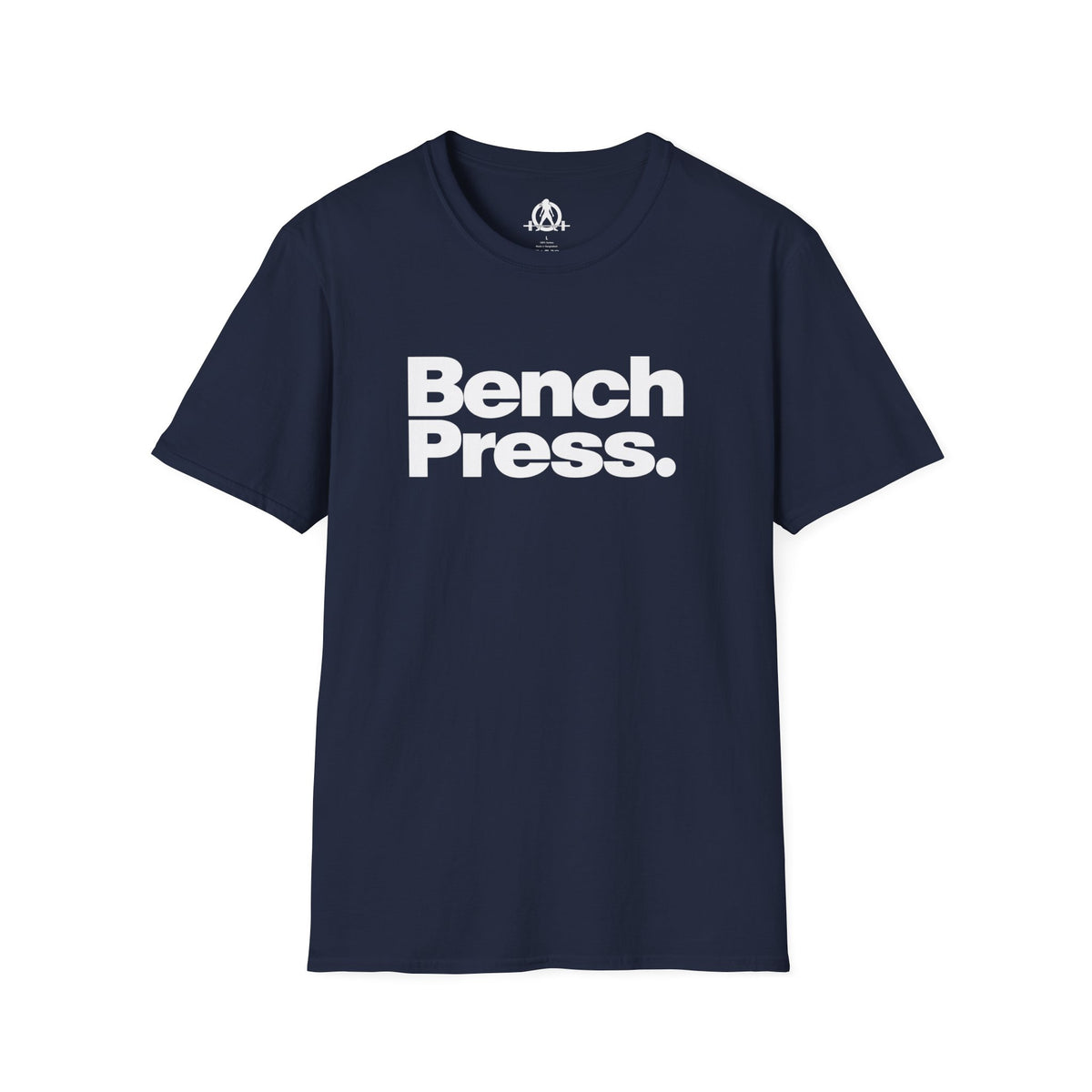 Bench Press -  Unisex Softstyle T-Shirt — White Logo Front & Back