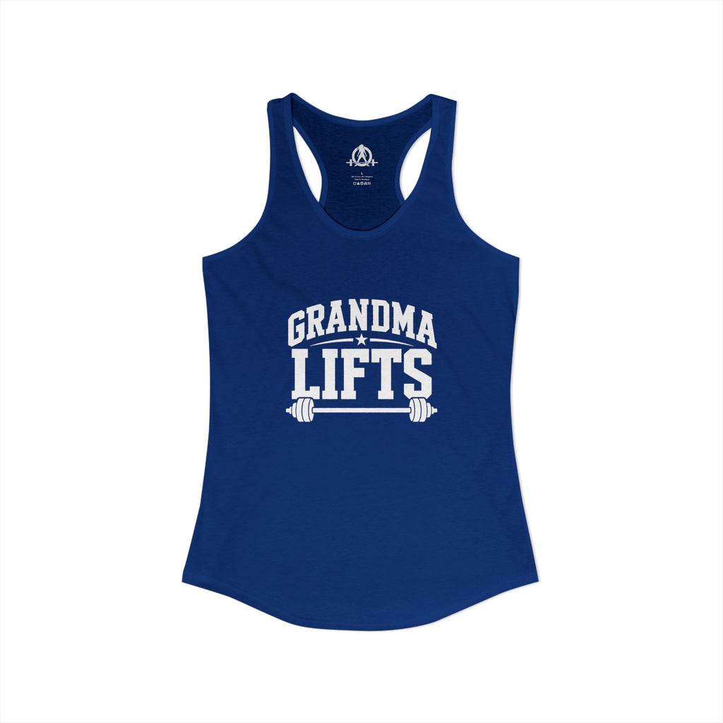 Grandma Lifts - Women's Ideal Racerback Tank - Black Logo Front Plain Back