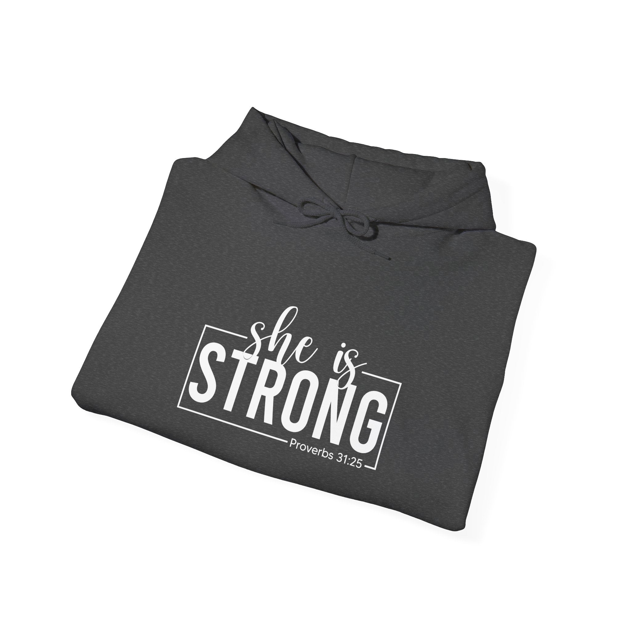 She is STRONG - Unisex Heavy Blend Hooded Sweatshirt - White Logo