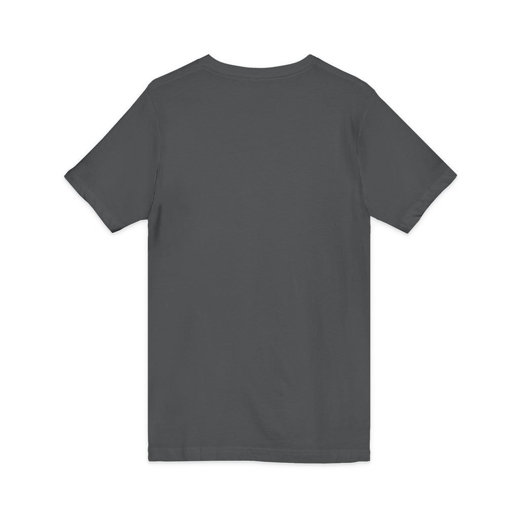 Coffee & Barbells - Unisex Jersey Short Sleeve V-Neck Tee - Black Logo Plain Back