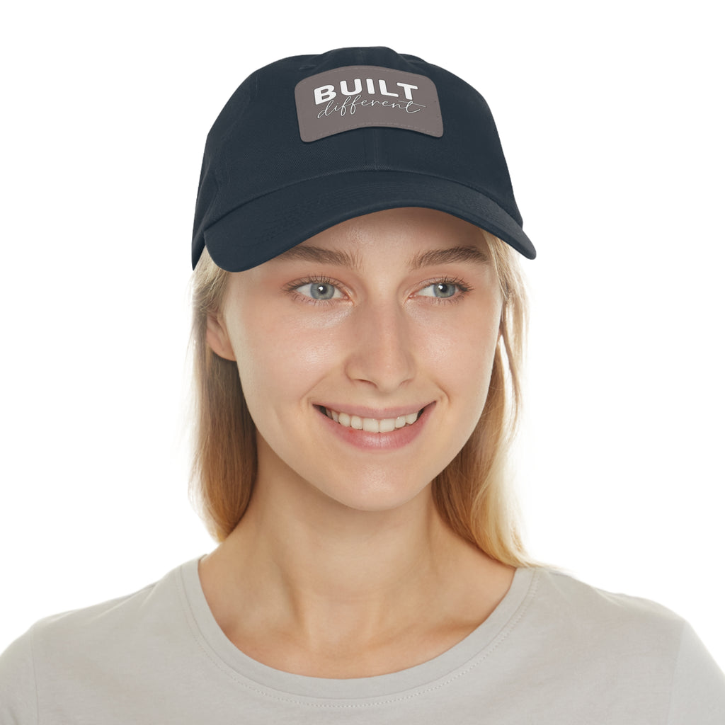 Built Different - Dad Hat with Leather Patch (Rectangle) - White Logo