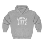 Grandma Lifts - Unisex Heavy Blend™ Full Zip Hooded Sweatshirt –White Logo Front Plain Back