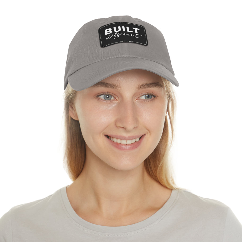 Built Different - Dad Hat with Leather Patch (Rectangle) - White Logo